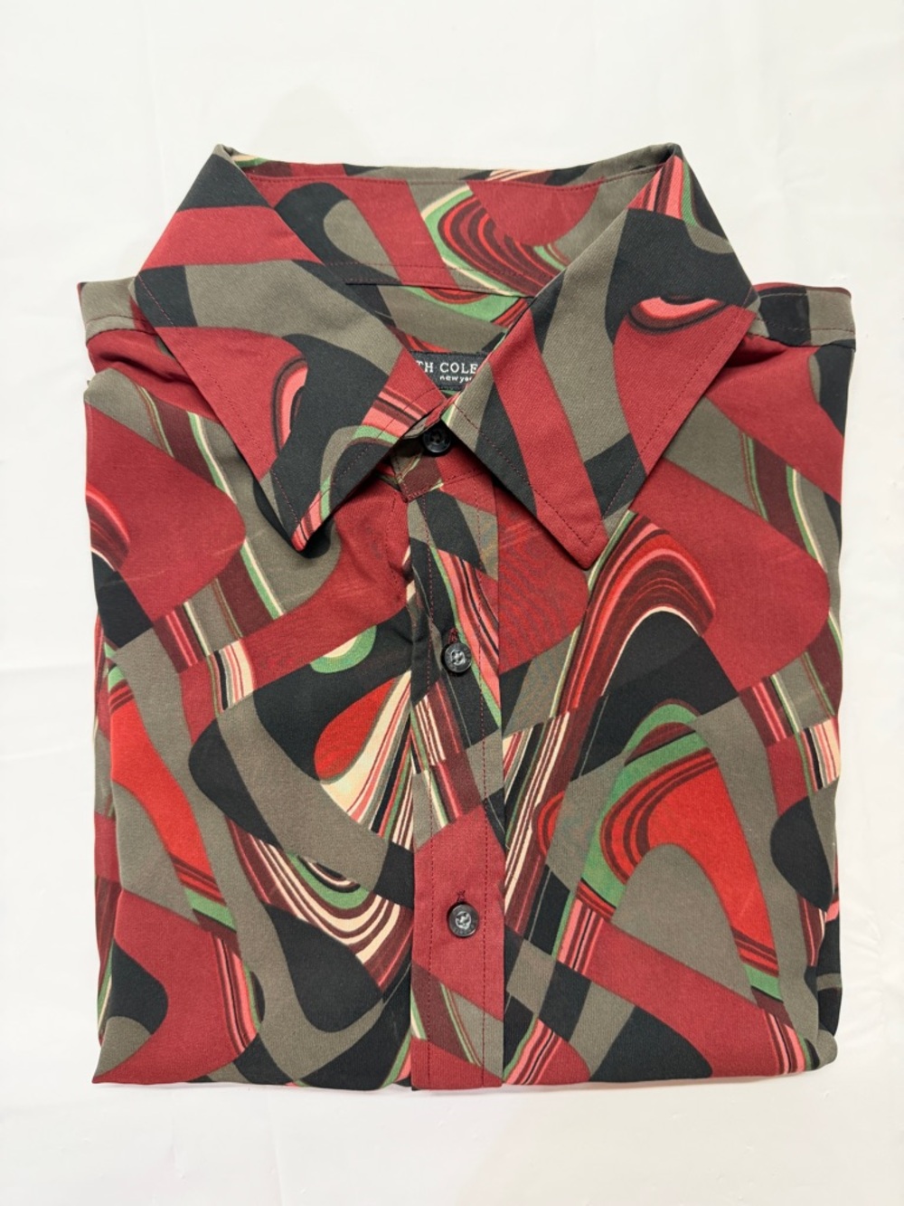 Kenneth Cole Red Black Olive Abstract Print Button-Down Shirt